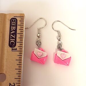 💕 Pink and White Heart Envelope Earrings